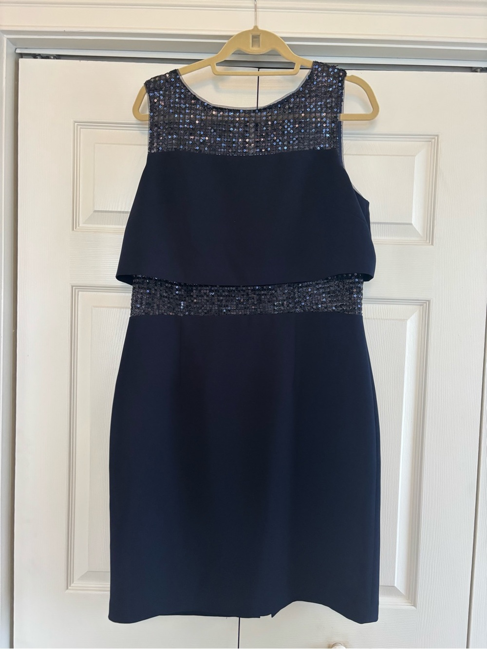 Calvin Klein Navy Beaded Overlay Cocktail Dress